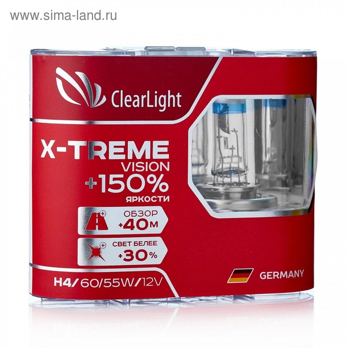 Лампа автомобильная, H4 Clearlight X-treme Vision +150% Light, набор 2 шт - Фото 1