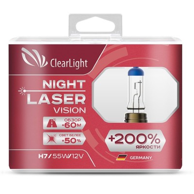 Лампа автомобильная, HВ3 Clearlight Night Laser Vision +200% Light , набор 2 шт