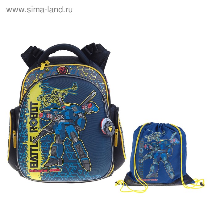 Рюкзак каркасный Hummingbird TK 37 х 32 х 18 см, мешок, для мальчика, «Робот», синий/чёрный - Фото 1