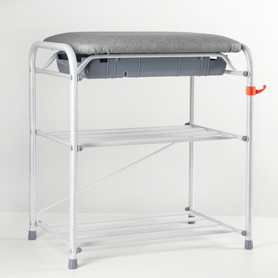 Подставка для обуви с сиденьем и ящиком, 3 яруса, 45×30×48 см, цвет белое серебро