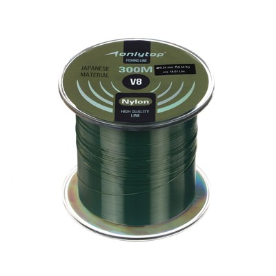 Леска капрон V8 на карпа, диаметр 0.24 мм, тест 8.44 кг, 300 м, тёмно-зелёная