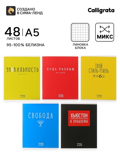 Тетрадь 48 листов в клетку, Calligrata «Надпись», МИКС