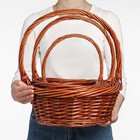 Корзина плетёная для хранения, ива, круглая, коричневая, с ручкой, набор 3 шт. - Фото 2