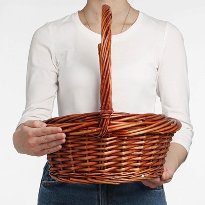 Корзина плетёная для хранения, ива, круглая, коричневая, с ручкой, набор 3 шт.