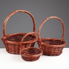 Корзина плетёная для хранения, ива, круглая, коричневая, с ручкой, набор 3 шт. - Фото 3