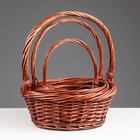 Корзина плетёная для хранения, ива, круглая, коричневая, с ручкой, набор 3 шт. - Фото 4