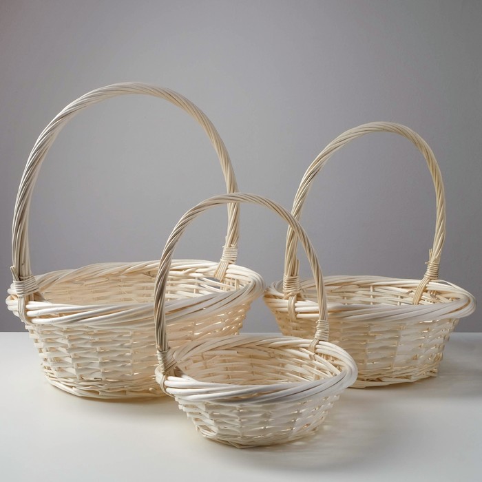 Корзина плетёная для хранения, ива, круглая, отбеленная, набор 3 шт. - Фото 1