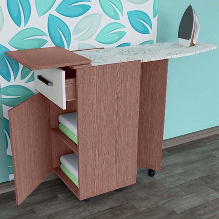 Комод с гладильной доской К1, 410×421×840, Ясень шимо тёмный/Ясень шимо светлый - Фото 1