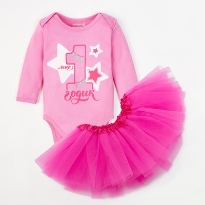 Набор: юбка,боди Крошка Я "1 годик", розовый, р.26, рост 74-80 см