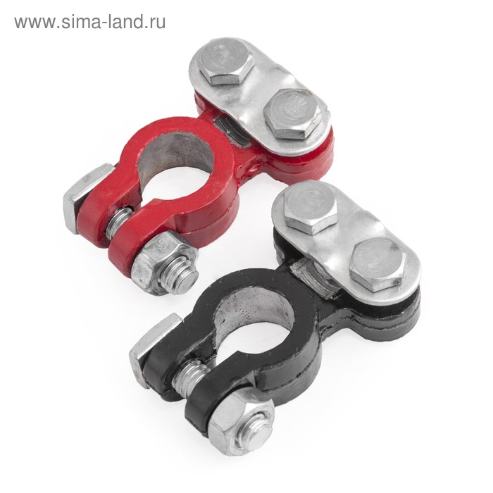 Клемма АКБ «AUTOPROFI» универсальная, с цвет. маркировкой полярности, крепление жилы планкой, специальный свинцовый сплав, 2 шт. - Фото 1