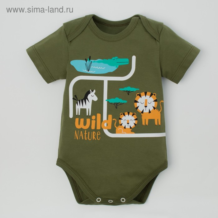 Боди Крошка Я "Safari. Animals", зелёный, р. 24, рост 68-74 см - Фото 1