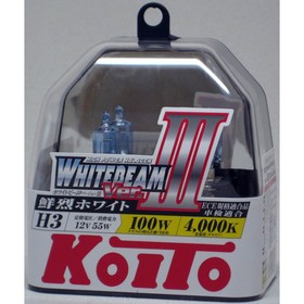 

Лампа автомобильная Koito, H3 12 В (55w) (100w) PK22s Whitebeam III 4000K, набор 2 шт