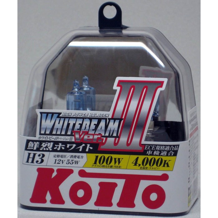 Лампа автомобильная Koito, H3 12 В (55w) (100w) PK22s Whitebeam III 4000K, набор 2 шт