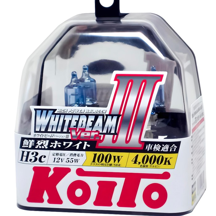 Лампа автомобильная Koito, H3C 12 В (55w) (100w) P22d/5 Whitebeam III 4000K, набор 2 шт