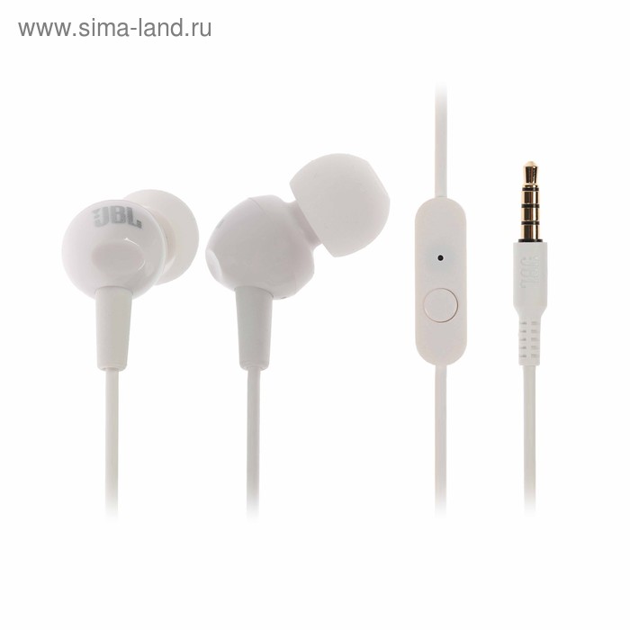 Наушники JBL C100SI, вакуумные, микрофон, 100 дБ, 16 Ом, 3.5 мм, 1.2 м, белые - Фото 1