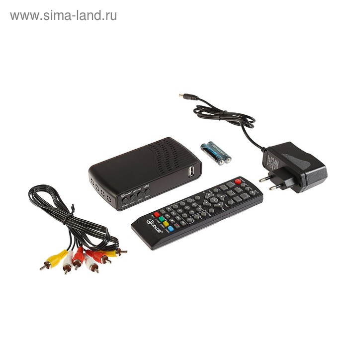 Приставка для цифрового ТВ D-COLOR DC937HD. FullHD, DVB-T2, дисплей, HDMI, RCA, USB, черная - Фото 1