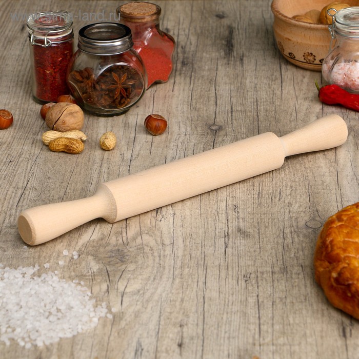 Скалка с ручками для теста, дерево берёза, 35×3.5 см - Фото 1