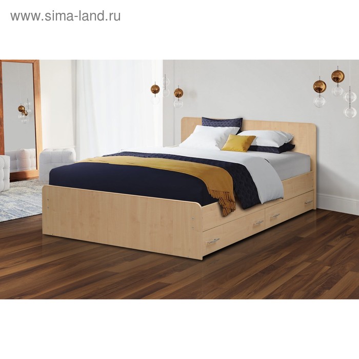 Кровать на уголках №5 с ящиками, 1600 × 1900 мм, цвет клён