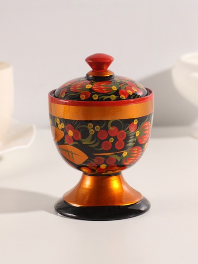 Сахарница дерево хохлома «Ягодка на ножке», 12×9 см