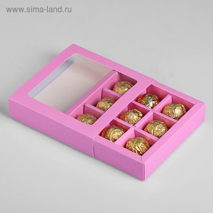 Коробка под 9 конфет с обечайкой, сиреневый, 14.5×14.5×3.5 см