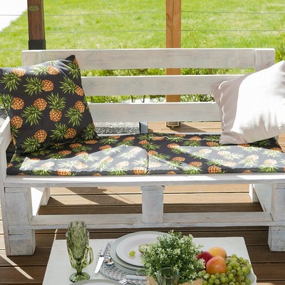 Подушка на трехместную скамейку «Этель» Ананасы, 45×150 см, репс с пропиткой ВМГО, 100% хлопок
