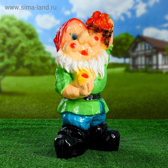 Садовая фигура "Гном фрукты 38х24см - Фото 1