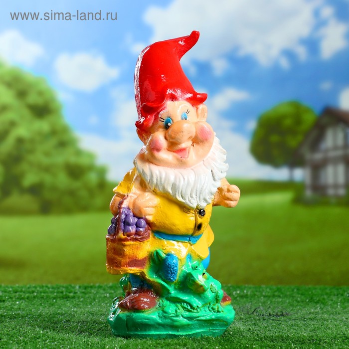 Садовая фигура "Гном с корзиной" малый 30х14см - Фото 1