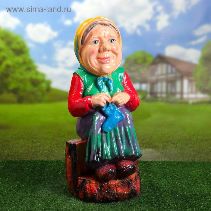 Садовая фигура "Бабка на пне" 60х30см - Фото 1