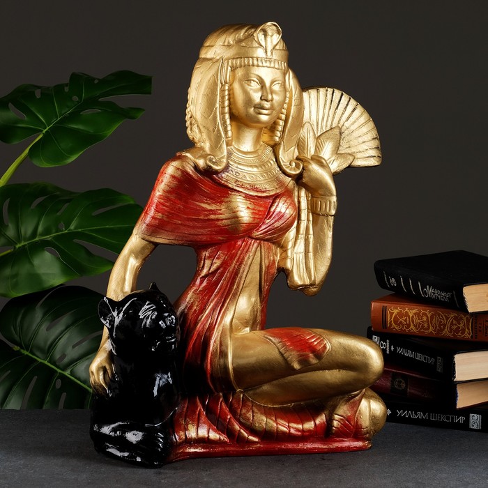 Фигура "Клеопатра с пантерой сидя большая" бронза/красный, 21х39х51см - Фото 1