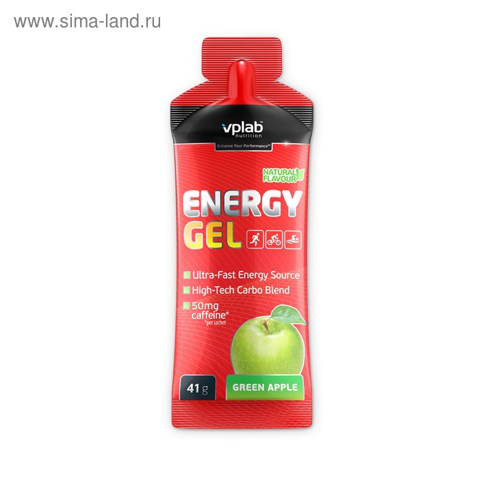 Предтренировочные комплексы VPLAB Energy Gel + caffeine / 41 g / зеленое яблоко - Фото 1