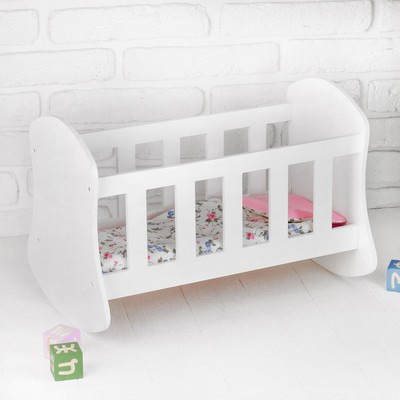 Кроватка для кукол, белая, с постельным бельём, МИКС