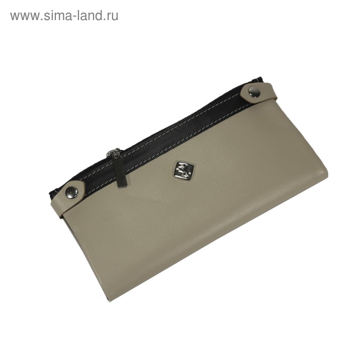 Портмоне S-03, кнопка, бежевый, сафьян/чёрный, сафьян - Фото 1