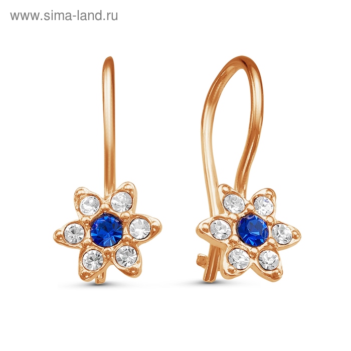 Серьги детские «Соцветие», позолота, цвет бело-синий - Фото 1