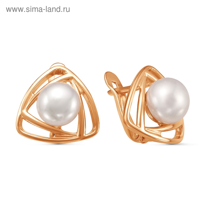 Серьги позолота «Жемчуг» треугольник - Фото 1