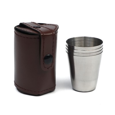 Набор стопок, 30 мл, 4 шт. 4×3.5 см, чехол, нержавеющая сталь, коричневый