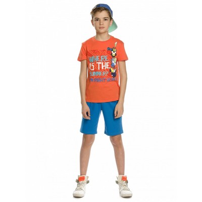 Комплект из футболки и шорт для мальчиков, рост 128 см, цвет оранжевый