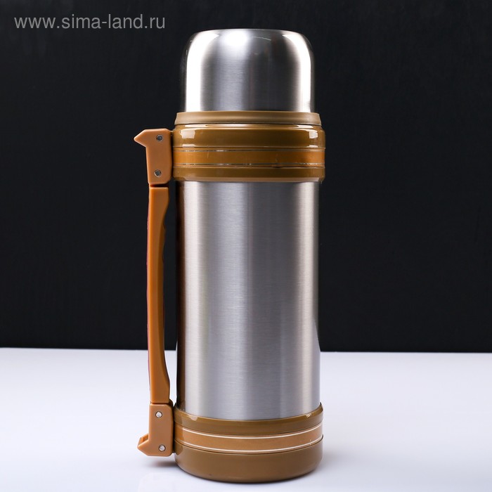 Термос "Симпл", 2 л, ручка с изгибом коричневая, 1 кружка, 19х34 см - Фото 1