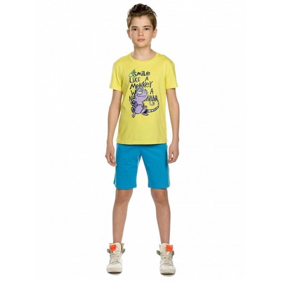 Комплект из футболки и шорт для мальчиков, рост 128 см, цвет яблочный