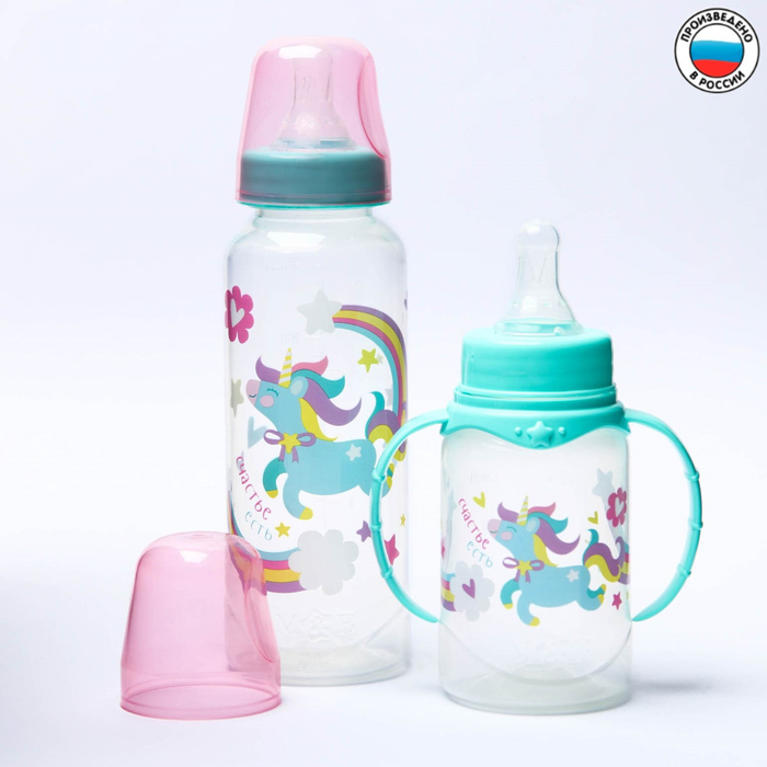 Подарочный детский набор «Волшебная пони»: бутылочки для кормления 150 и 250 мл, прямые, от 0 мес., цвет розовый - фото 1905553001
