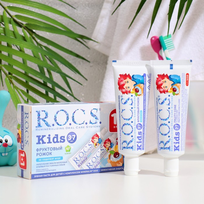 Промо-набор зубная паста детская R.O.C.S. Kids Фруктовый рожок от 3-7 лет, 2* 45 г - Фото 1