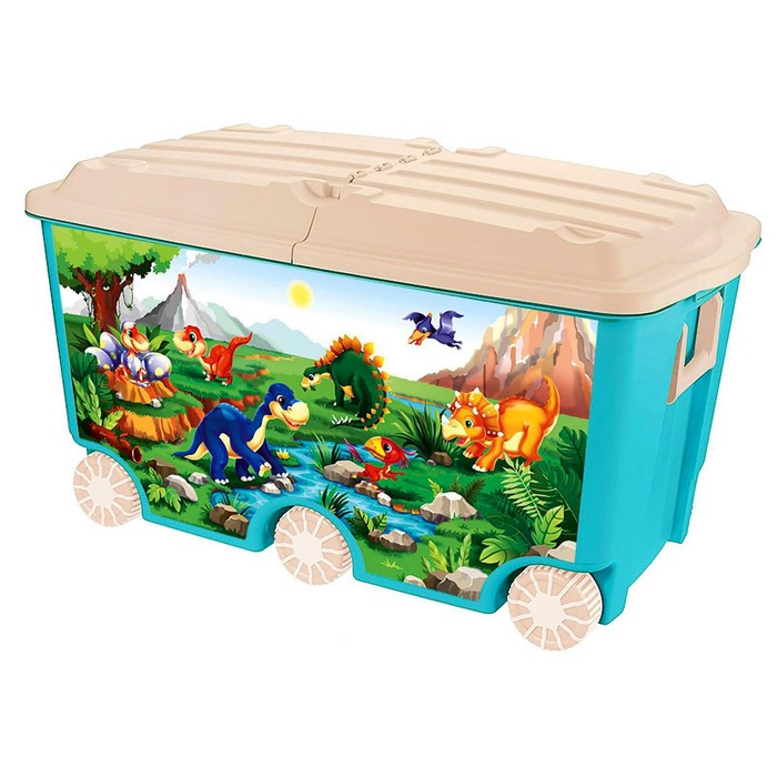 Ящик для игрушек на колёсах с декором, 66,5 л, цвет голубой - Фото 1