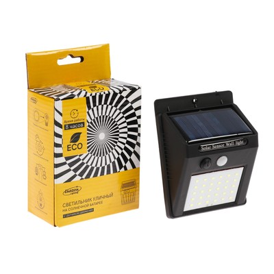 УЦЕНКА Светильник уличный с датчиком движения, солнечная батарея, 6 Вт, 30 LED, черный