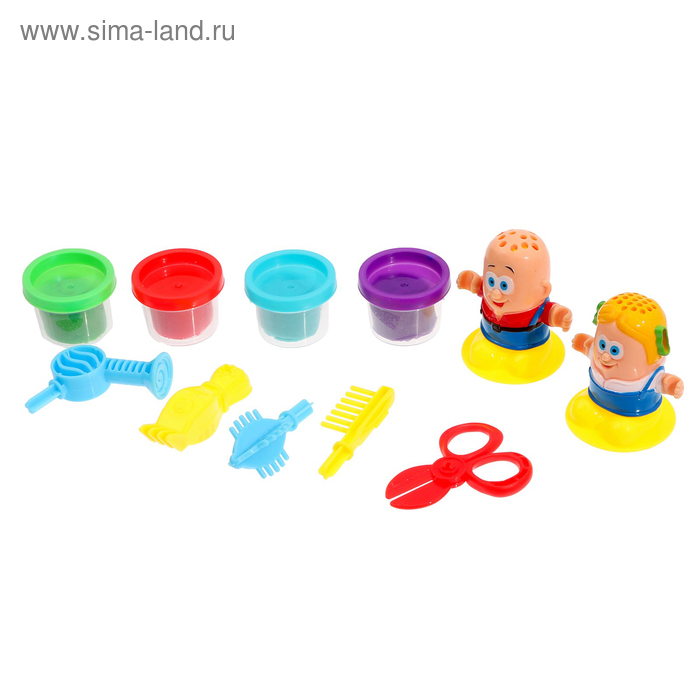 Набор для игры с пластилином «Весёлые причёски», 4 баночки, в пакете - Фото 1