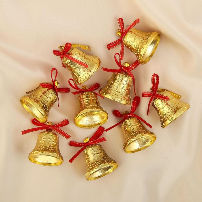 Украшение ёлочное "Колокольчики ажурные" (набор 9 шт) 2,5 см, красно-золотой - Фото 1