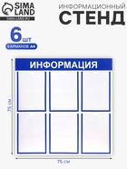 Информационный стенд «Информация» 6 плоских карманов А4, синий - Фото 1