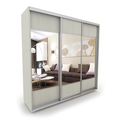 Шкаф-купе «Акцент-Дуэт», 2400х600х2310 мм, зеркало, цвет выбеленное дерево