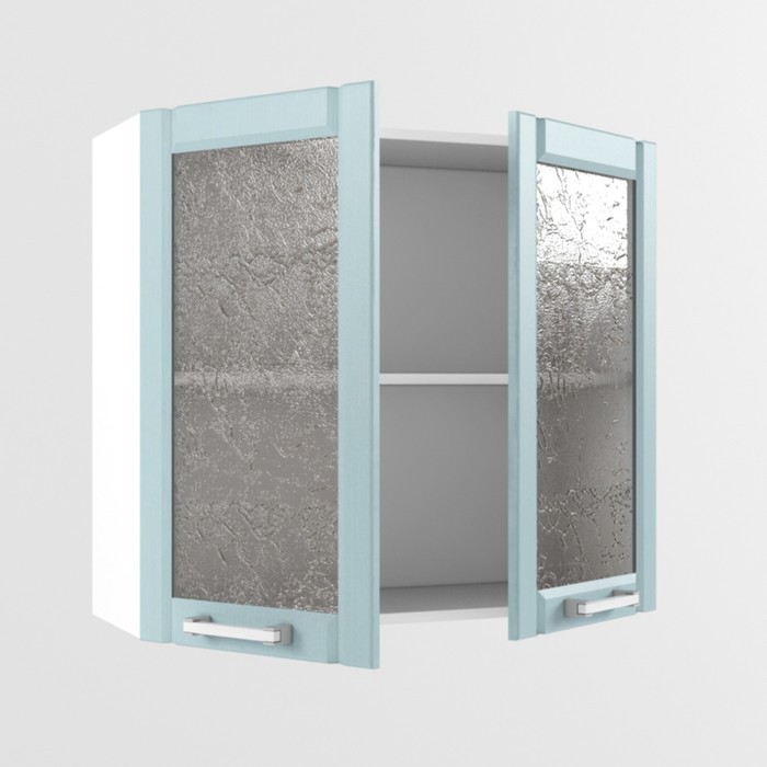 Шкаф навесной со стеклом РоялВуд, 300х800х720, Белый/Голубой прованс