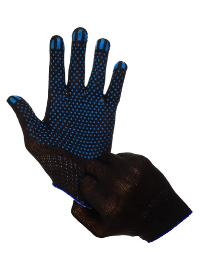 Перчатки садовые, хб, вязка 10 класс, 3 нити, размер 9, с ПВХ точками, чёрные