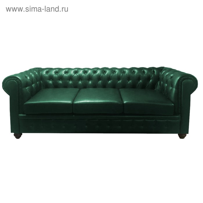 Диван "Честерфилд", 3х местный, экокожа темно-зеленая - Фото 1