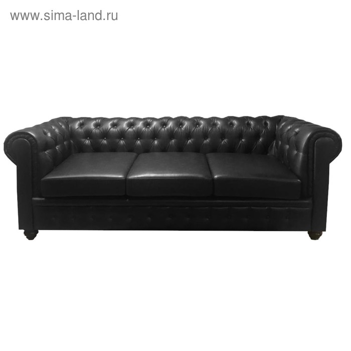 Диван "Честерфилд", 3х местный, экокожа черный - Фото 1